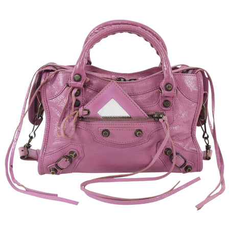 Balenciaga Pink Rose Berlingot Leather Classic Moto City Bag