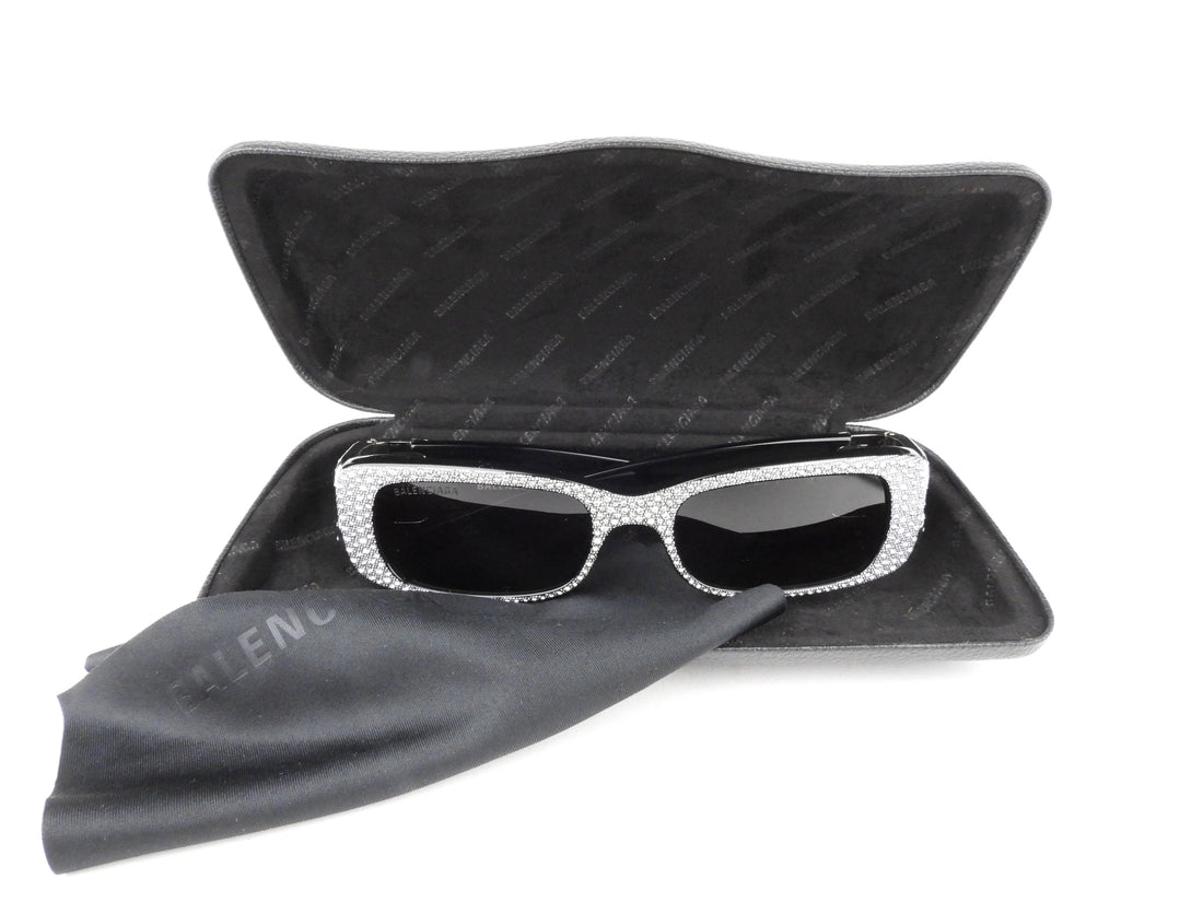 Balenciaga Black Acetate and Rhinestone Monogram Logo Dynasty Sunglasses