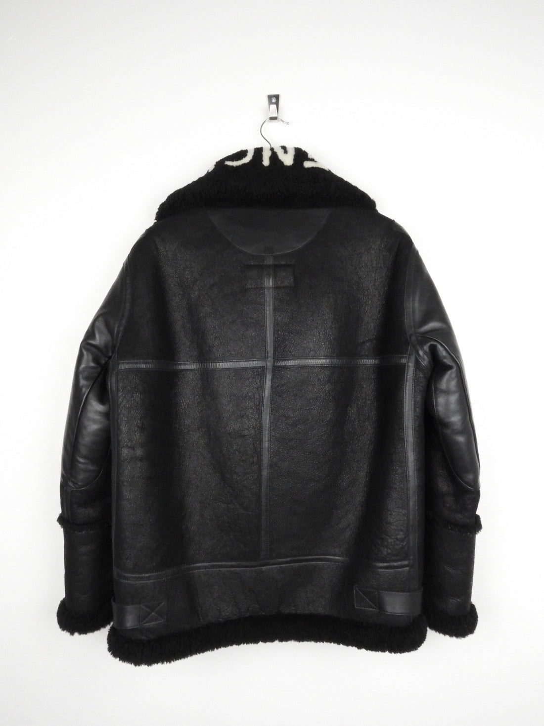 Balenciaga Black Leather Logo Shearling Jacket - 38