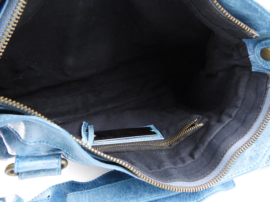 Balenciaga First Blue Lambskin Leather Moto Classic Two Way Bag