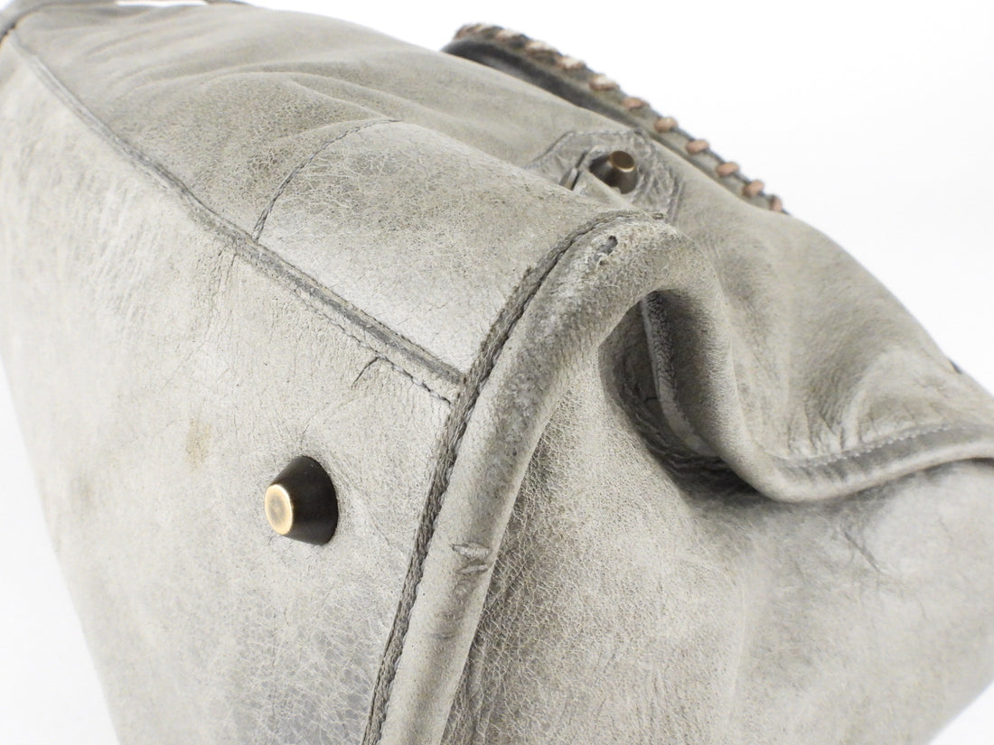 Balenciaga City Grey Lambskin Leather Moto Classic Work Bag