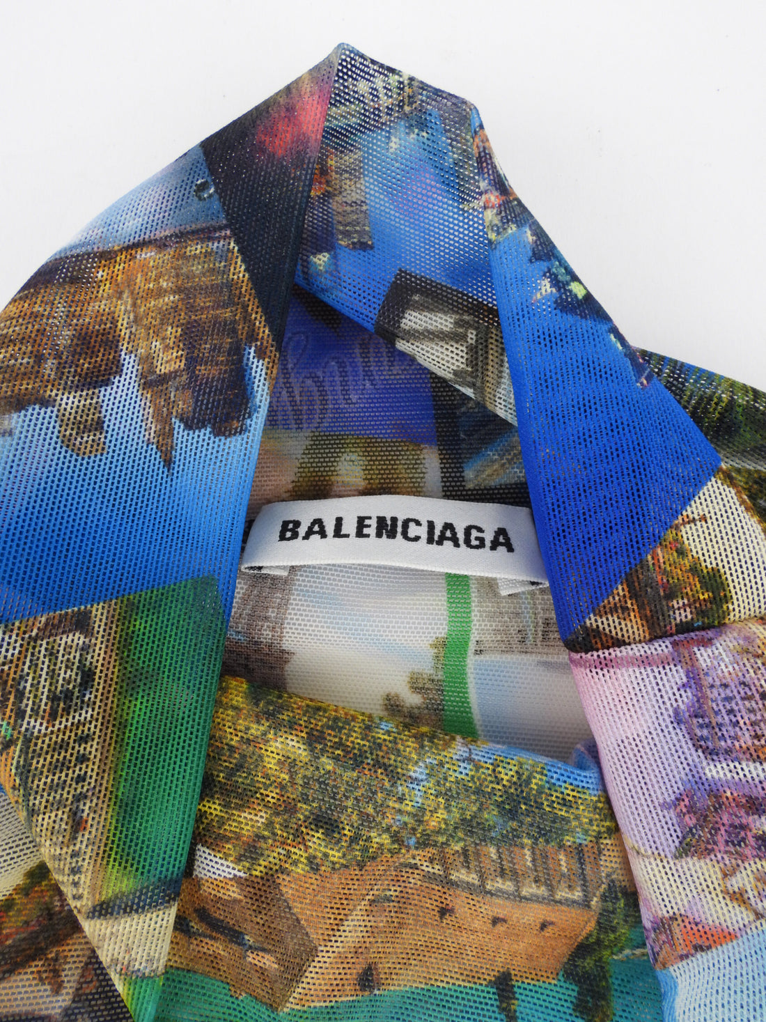 Balenciaga Multicolor Postcard Print Mesh Mock Net Long Sleeve Top - 36
