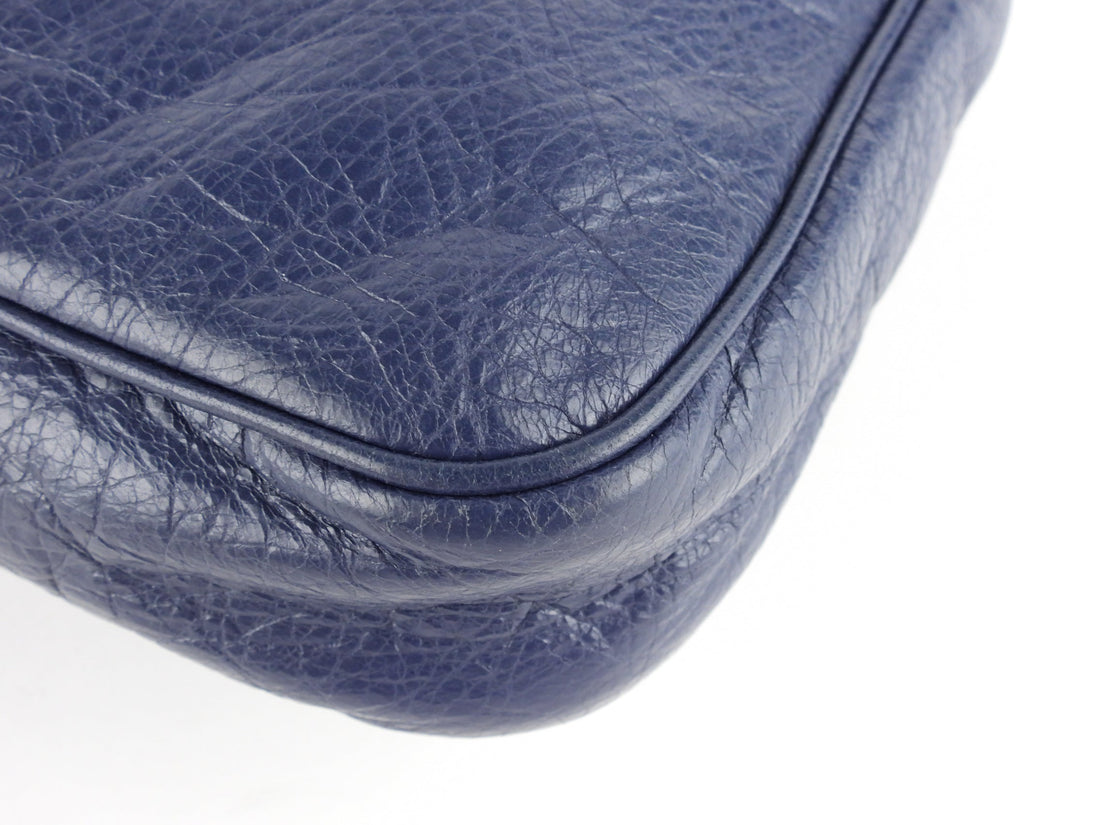 Balenciaga Navy Blue Leather Moto Classic Crossbody Hip Bag