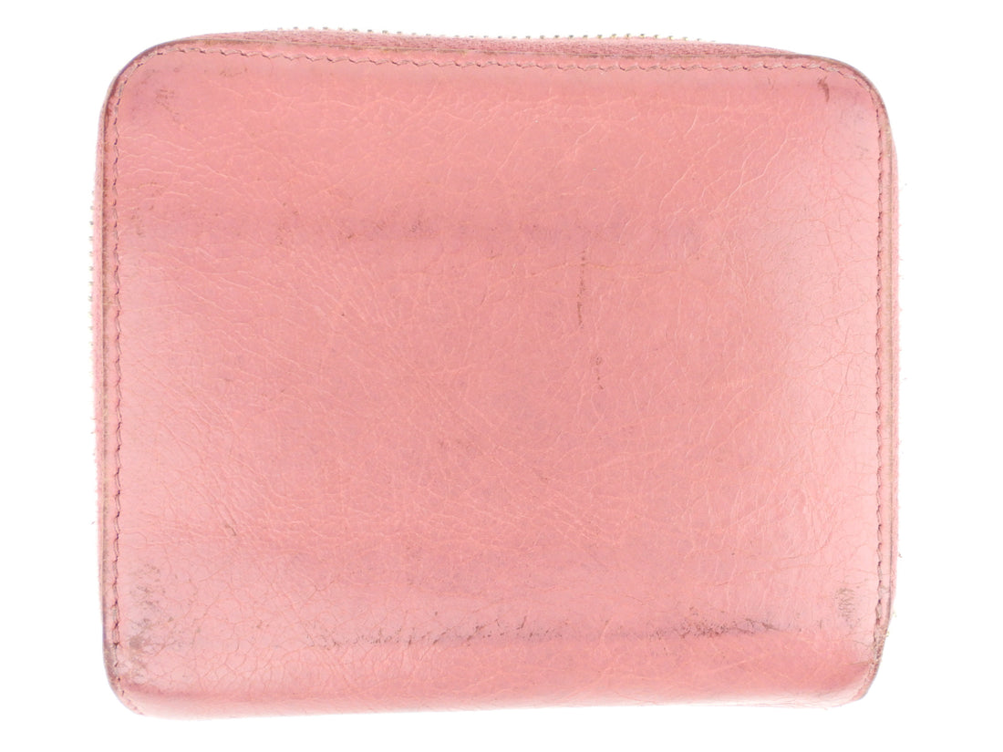 Balenciaga Pink Agneau Leather Moto Classic City Bifold Wallet