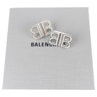 Balenciaga Silver Crystal Embellished Monogram Logo Stud Earrings