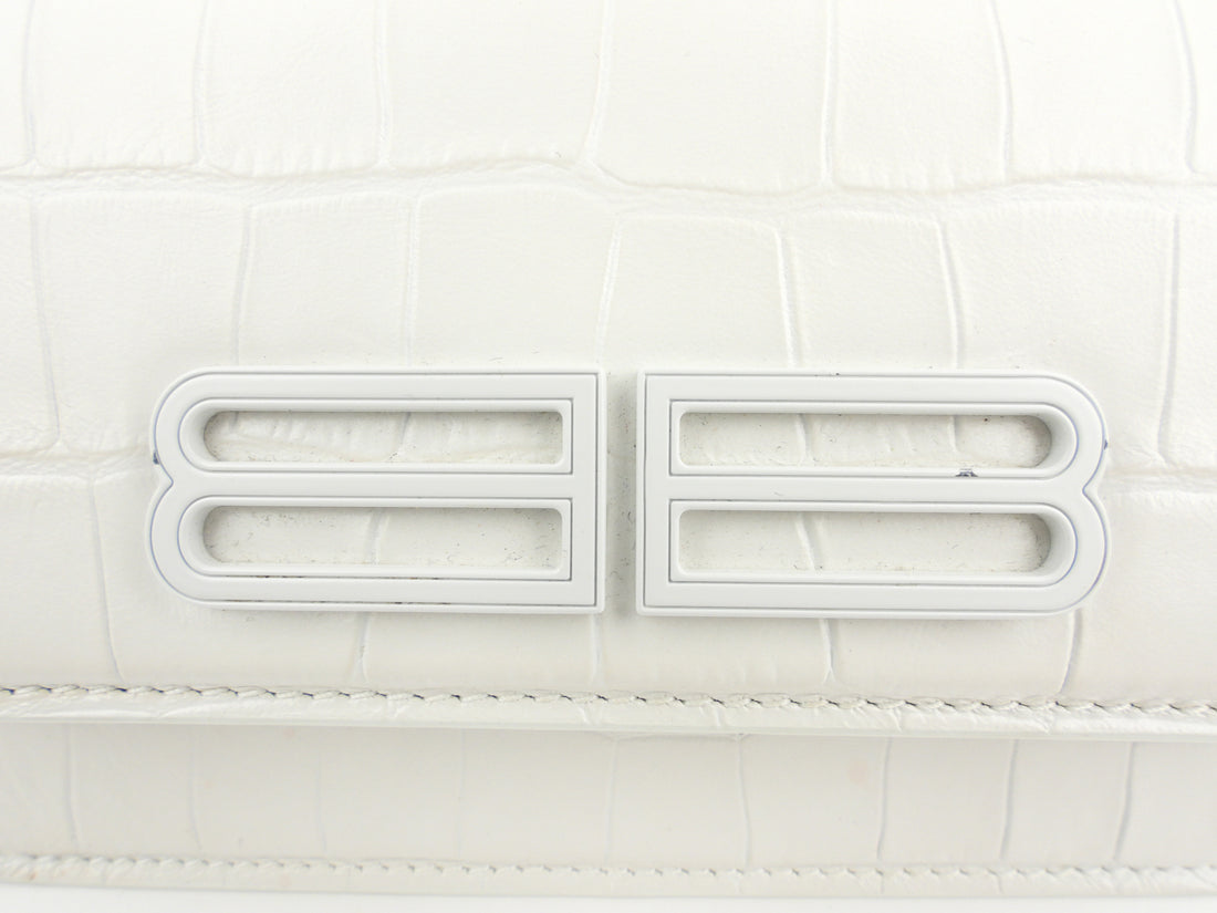 Balenciaga White Croc Embossed Leather XS Gossip Chain Shoulder Bag