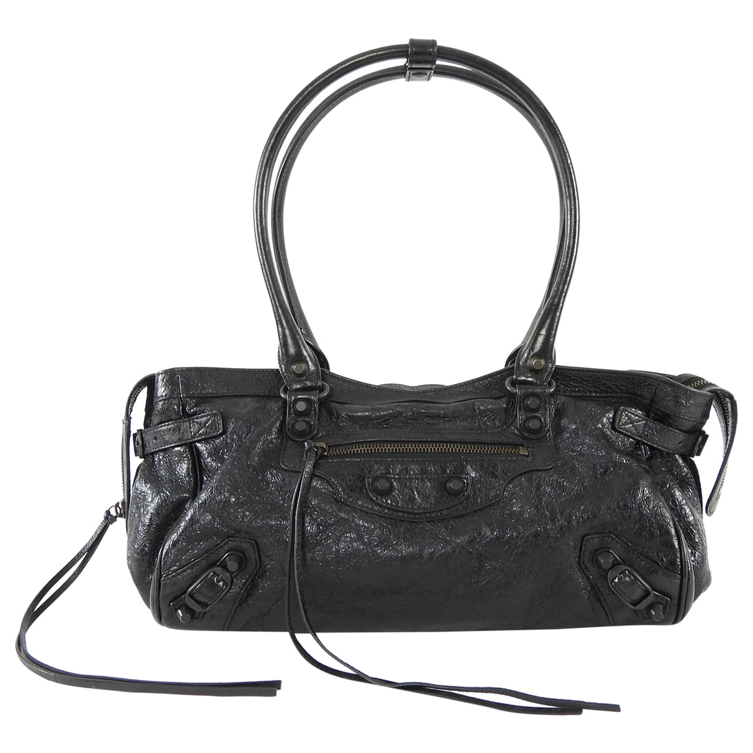Balenciaga Black Le City Black Lambskin East West Shoulder Bag