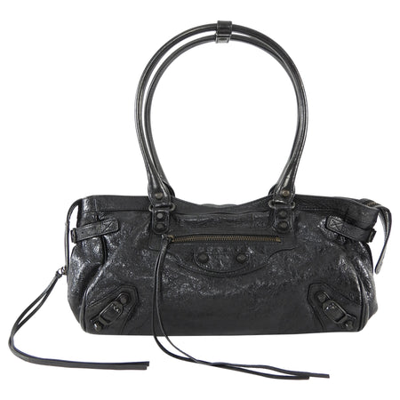 Balenciaga Black Le City Black Lambskin East West Shoulder Bag