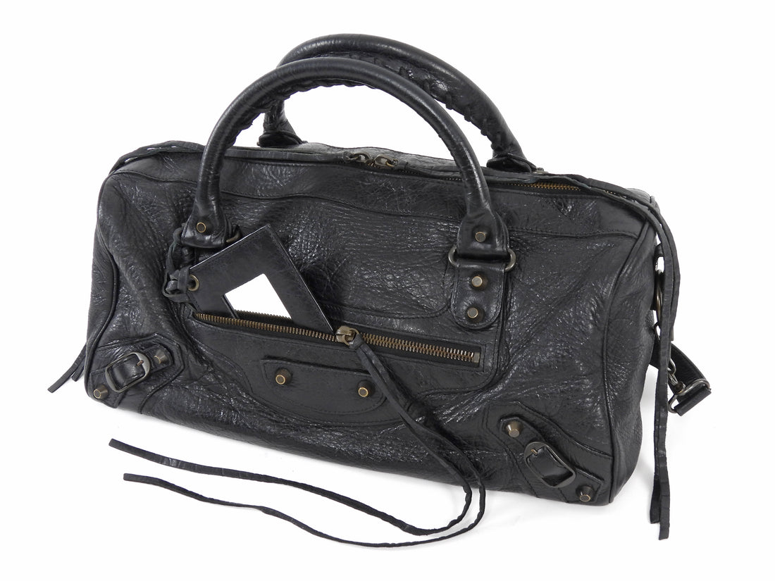 Balenciaga 2009 Black Lambskin Twiggy Moto City Duffle Bag