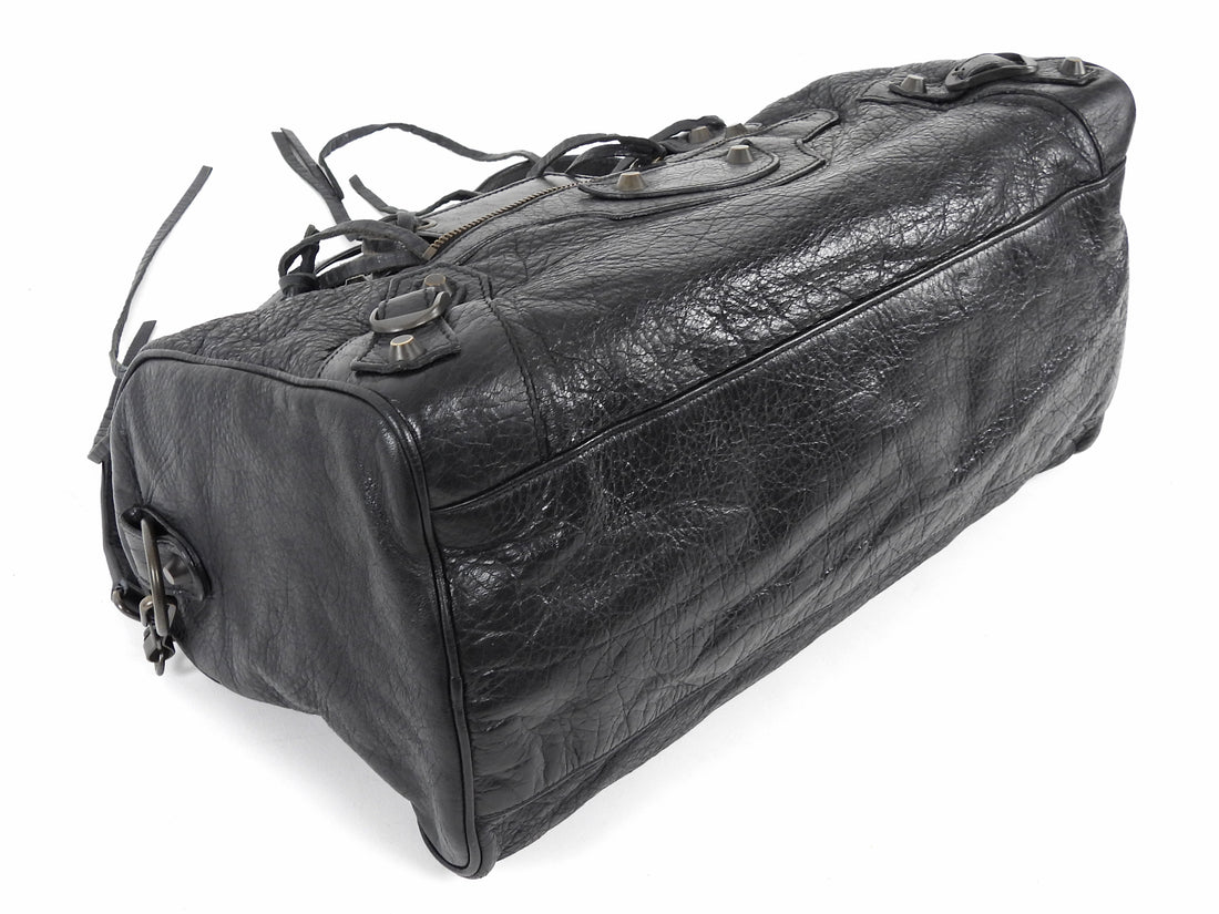 Balenciaga 2009 Black Lambskin Twiggy Moto City Duffle Bag