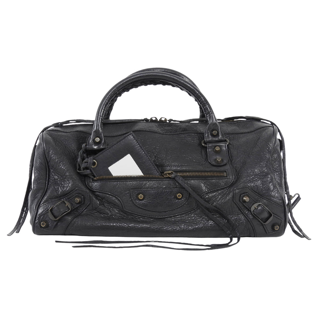 Balenciaga 2009 Black Lambskin Twiggy Moto City Duffle Bag