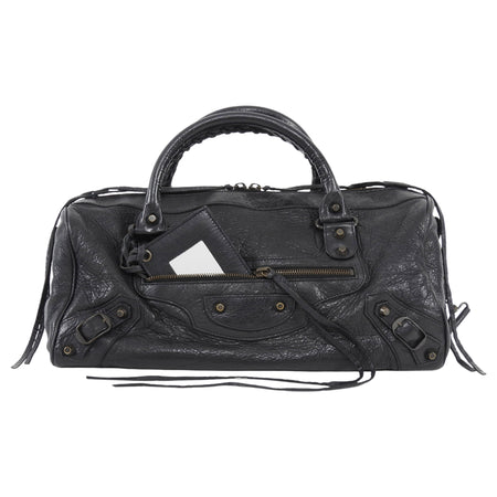 Balenciaga 2009 Black Lambskin Twiggy Moto City Duffle Bag