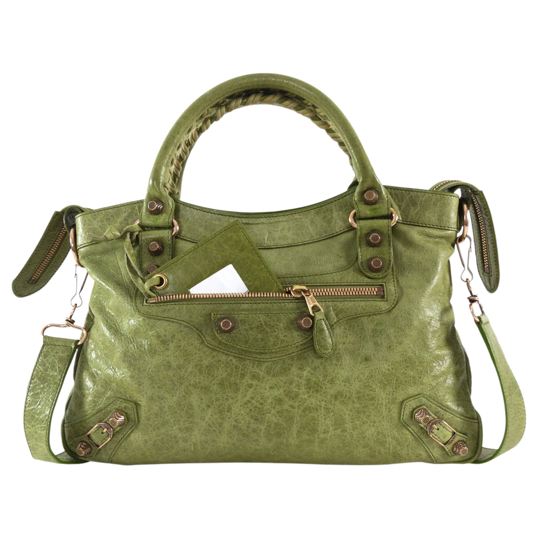 Balenciaga Light Olive Green Lambskin Leather Motocross Giant 12 First Bag