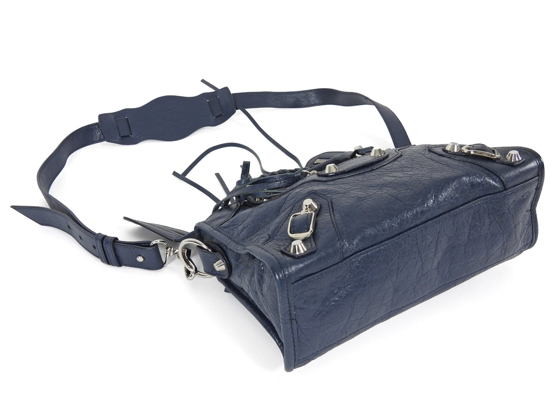 Balenciaga Navy Blue SS 2018 Mini Lambskin Moto City Bag Mini
