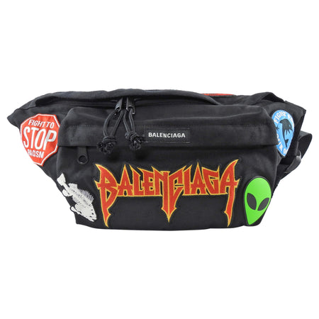 Balenciaga Black Canvas Metal Logo Patch Fanny XXL Explorer Bag
