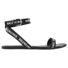 Balenciaga Black and White Logo Flat Ankle Wrap Sandals - 39