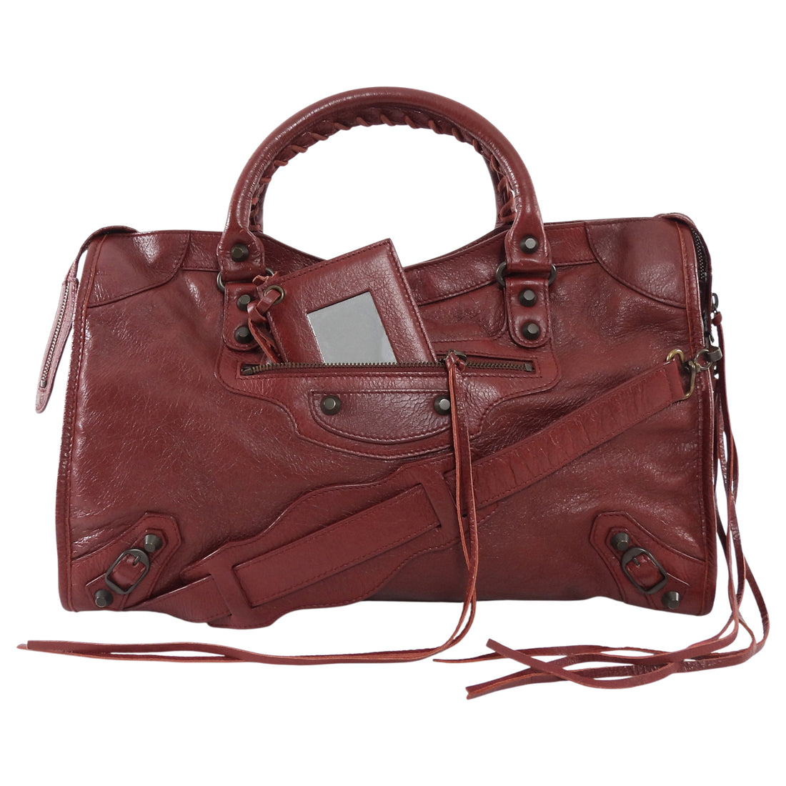 Balenciaga Burgundy Lambskin Leather Classic City Moto Bag