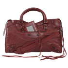Balenciaga Burgundy Lambskin Leather Classic City Moto Bag
