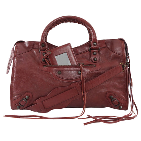 Balenciaga Burgundy Lambskin Leather Classic City Moto Bag