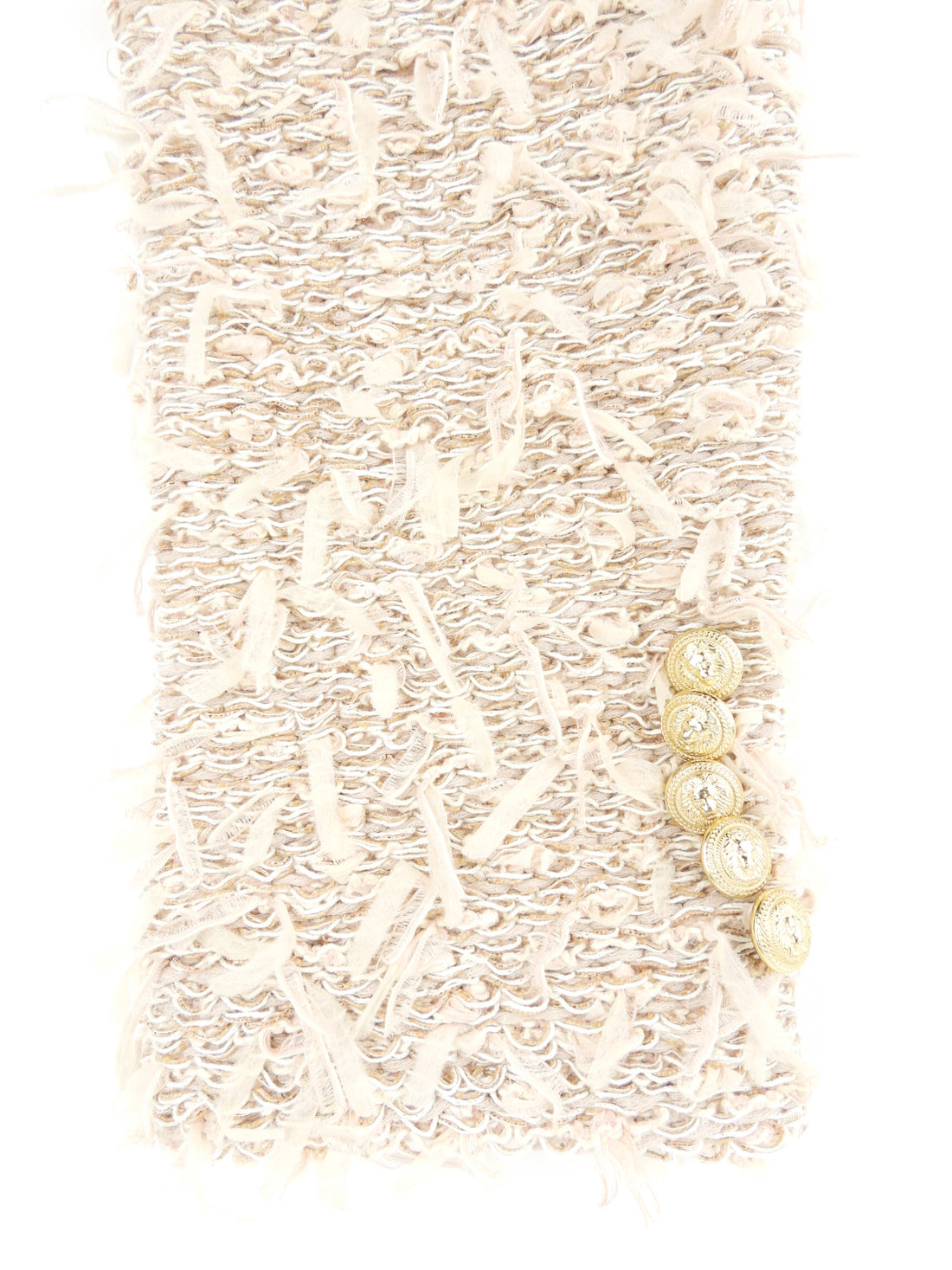 Balmain Beige Fringed Tweed Long Sleeve Bodycon Dress - 44 FR