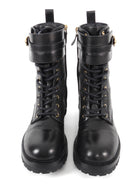 Versace Black Leather Safety Pin Combat Ankle Boots - 38.5