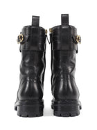 Versace Black Leather Safety Pin Combat Ankle Boots - 38.5