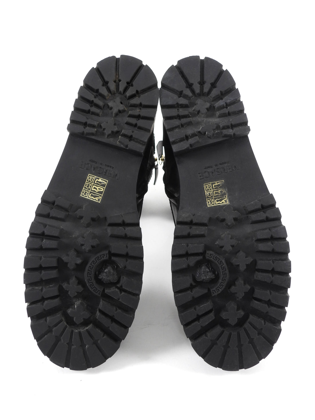 Versace Black Leather Safety Pin Combat Ankle Boots - 38.5