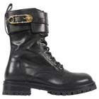 Versace Black Leather Safety Pin Combat Ankle Boots - 38.5