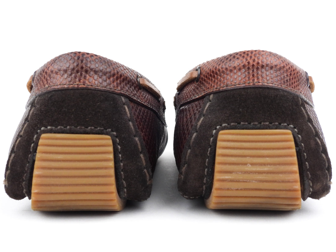 Bottega Veneta Espresso Brown Karung Skin and Suede Leather Slip On Loafers - 38.5 EU
