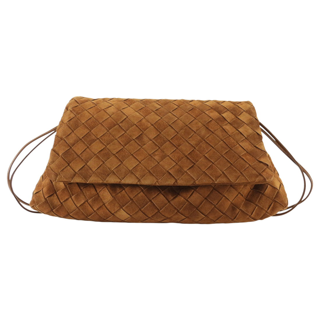 Bottega Veneta Giorno Brown Suede Intrecciato Woven Leather Shoulder Bag