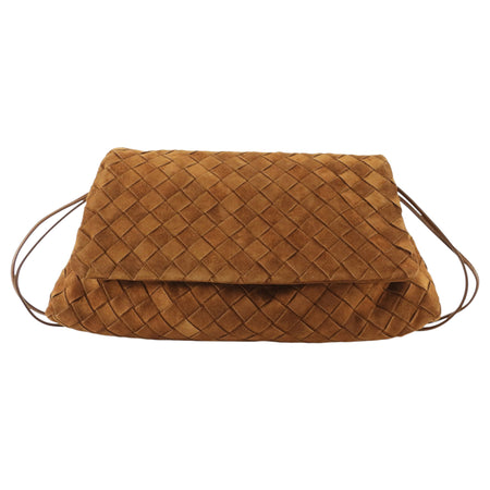 Bottega Veneta Giorno Brown Suede Intrecciato Woven Leather Shoulder Bag