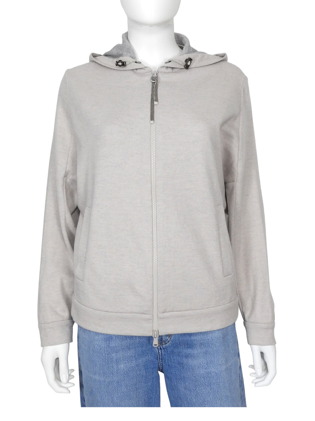 Brunello Cucinelli Light Grey Cashmere Zip Monili Hoodie - S