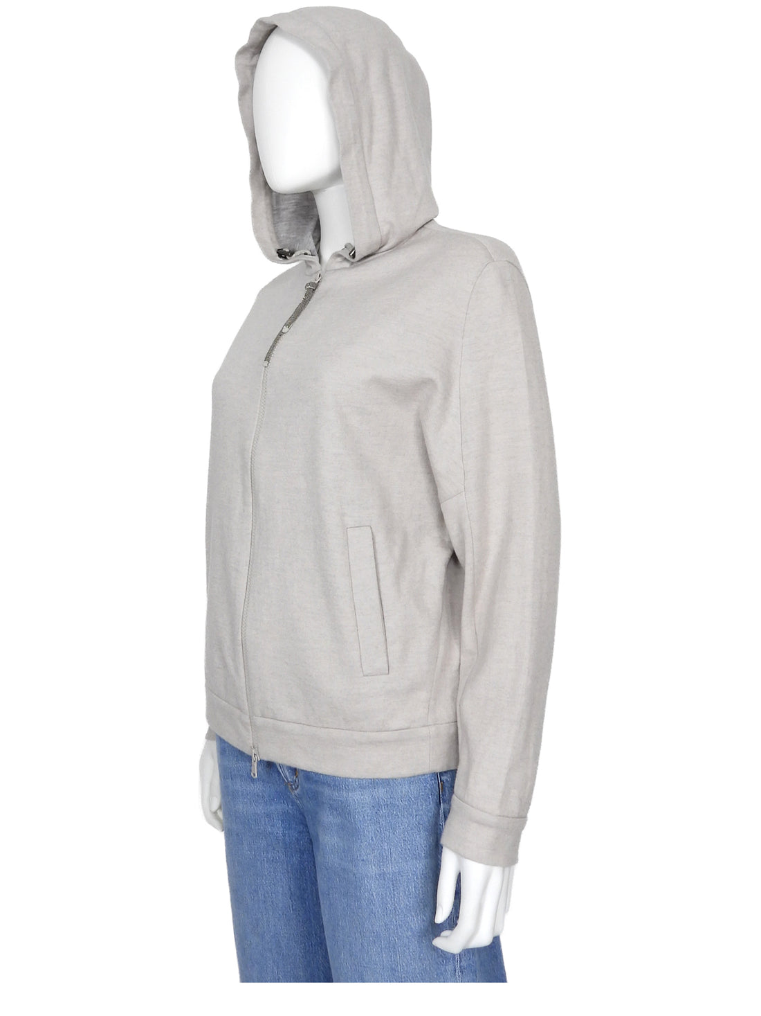 Brunello Cucinelli Light Grey Cashmere Zip Monili Hoodie - S