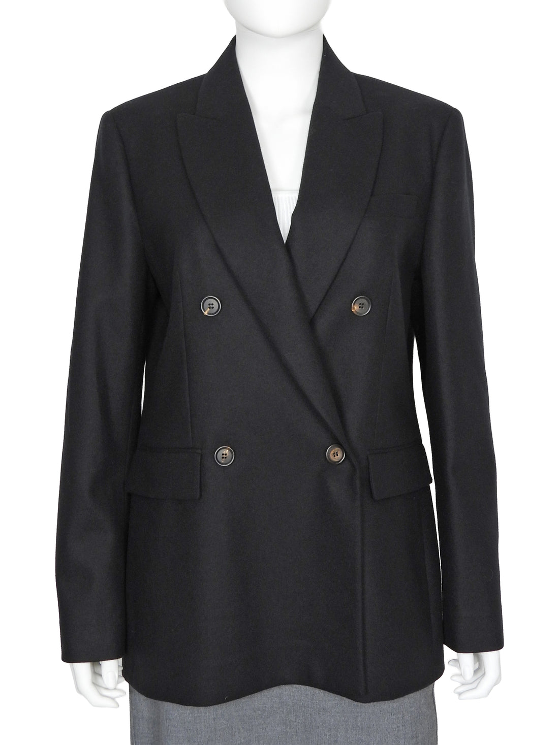 Brunello Cucinelli Black Wool Cashmere Double Breasted Jacket - IT 44 / 8 / M