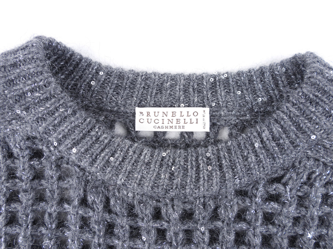 Brunello Cucinelli Charcoal Grey Wool Blend and Sequin Knit Mesh Dress – I  MISS YOU VINTAGE