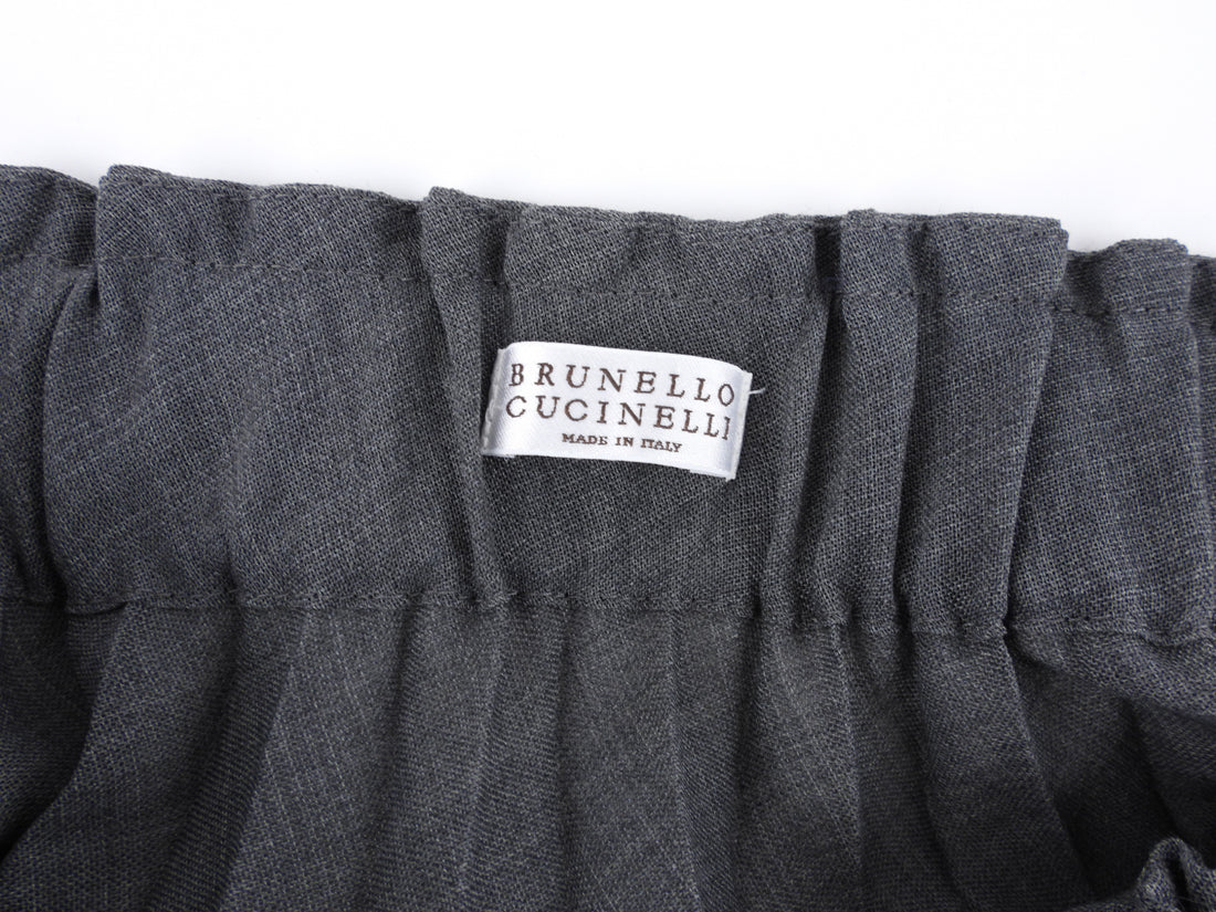 Brunello Cucinelli Grey Wool Blend Asymmetrical Striped Knife Pleat Midi Skirt - IT40 / USA 4