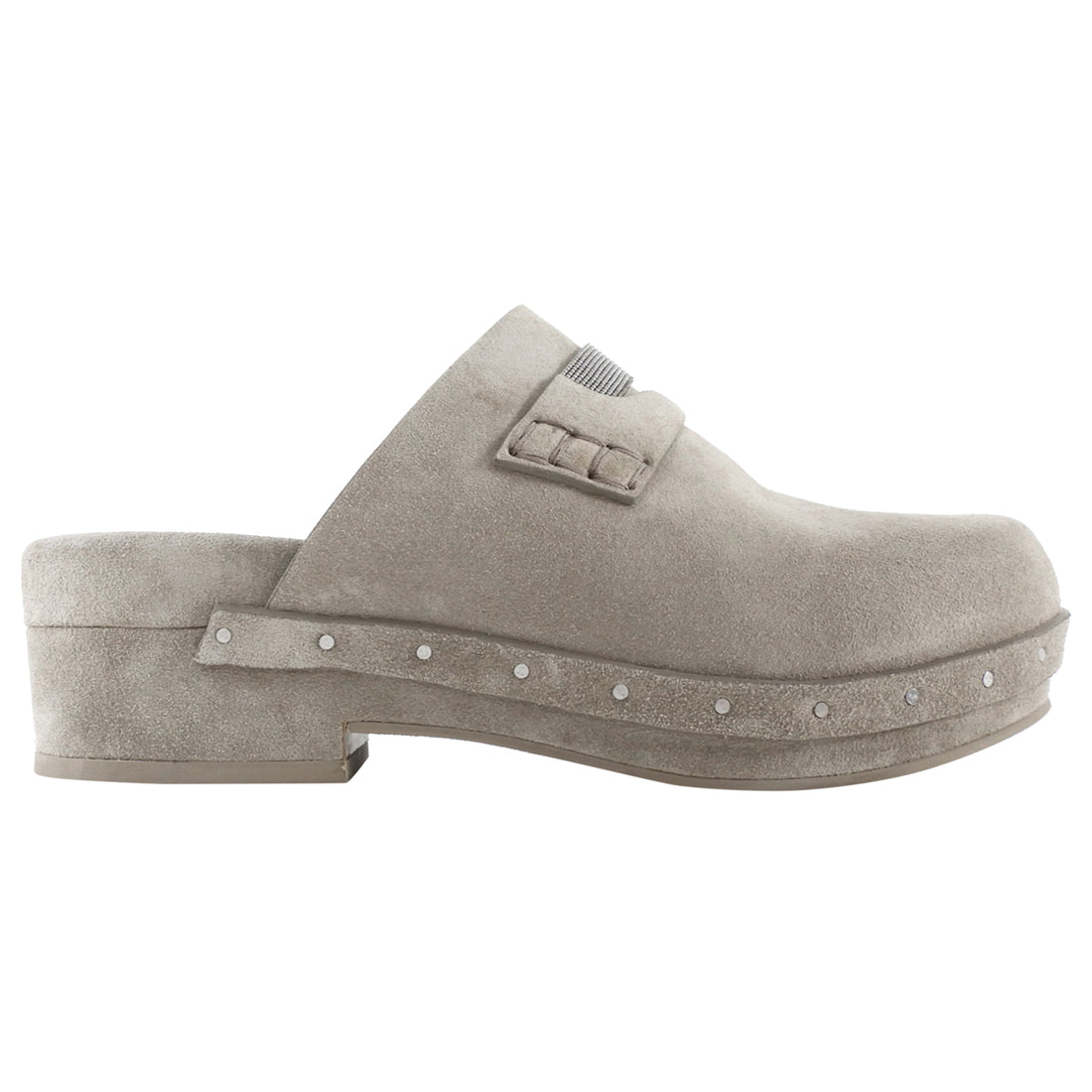 Brunello Cucinelli Greige Suede Monili Clog Platform Mules - 36.5