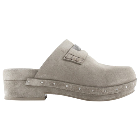 Brunello Cucinelli Greige Suede Monili Clog Platform Mules - 36.5