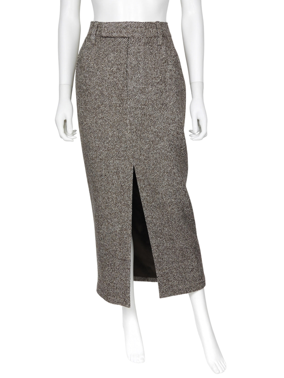 Brunello Cucinelli Brown Wool and Silk Tweed Midi Skirt - IT 40 / US 4