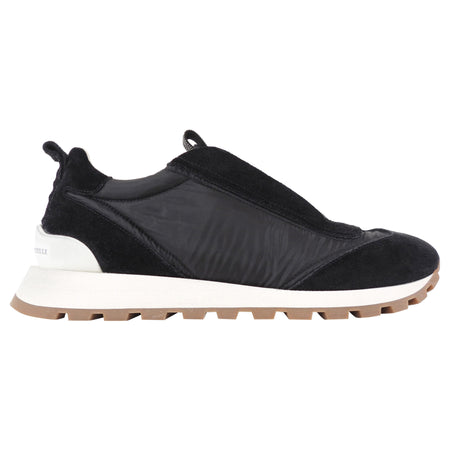 Brunello Cucinelli Black Nylon and Suede Slip on Sneakers with Monili Detail - 40