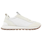 Brunello Cucinelli Ecru & White Nylon and Suede Slip on Sneakers with Monili Detail - 40