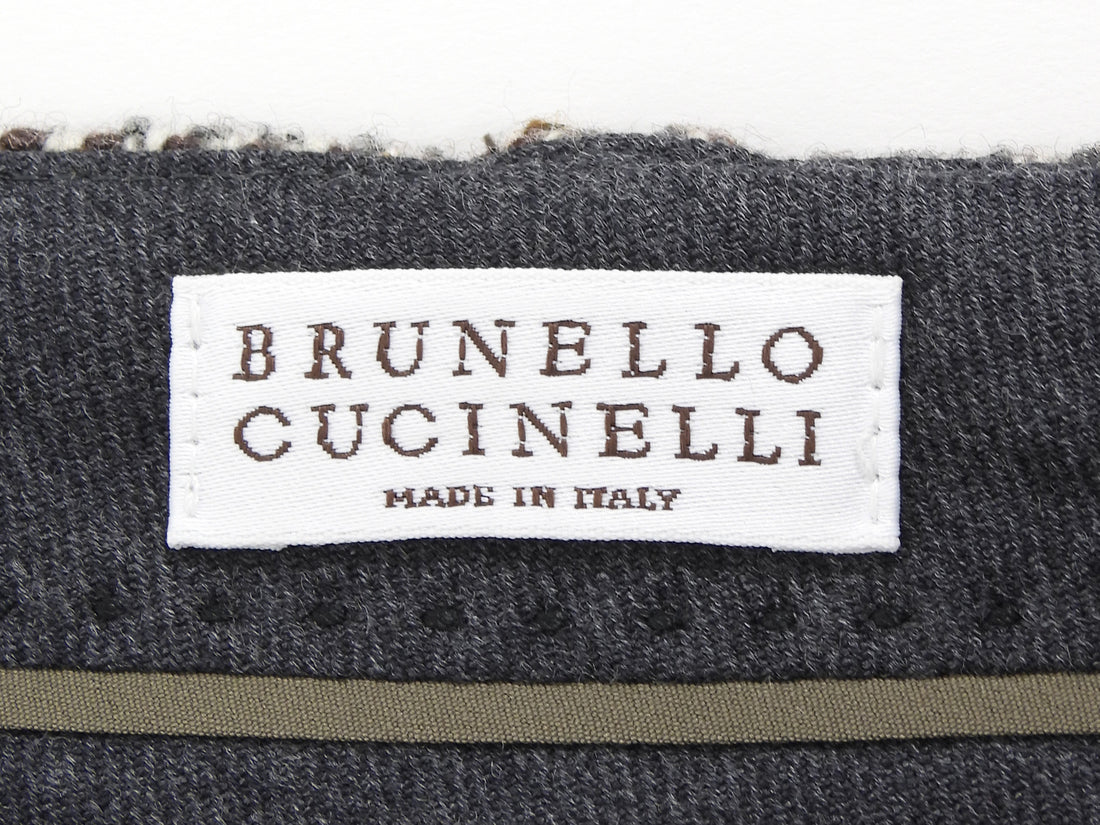 Brunello Cucinelli Brown Wool and Silk Tweed Midi Skirt - IT 40 / US 4