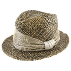 Brunello Cucinelli Beige Black Woven Raffia Beaded Silk Trim Fedora - M