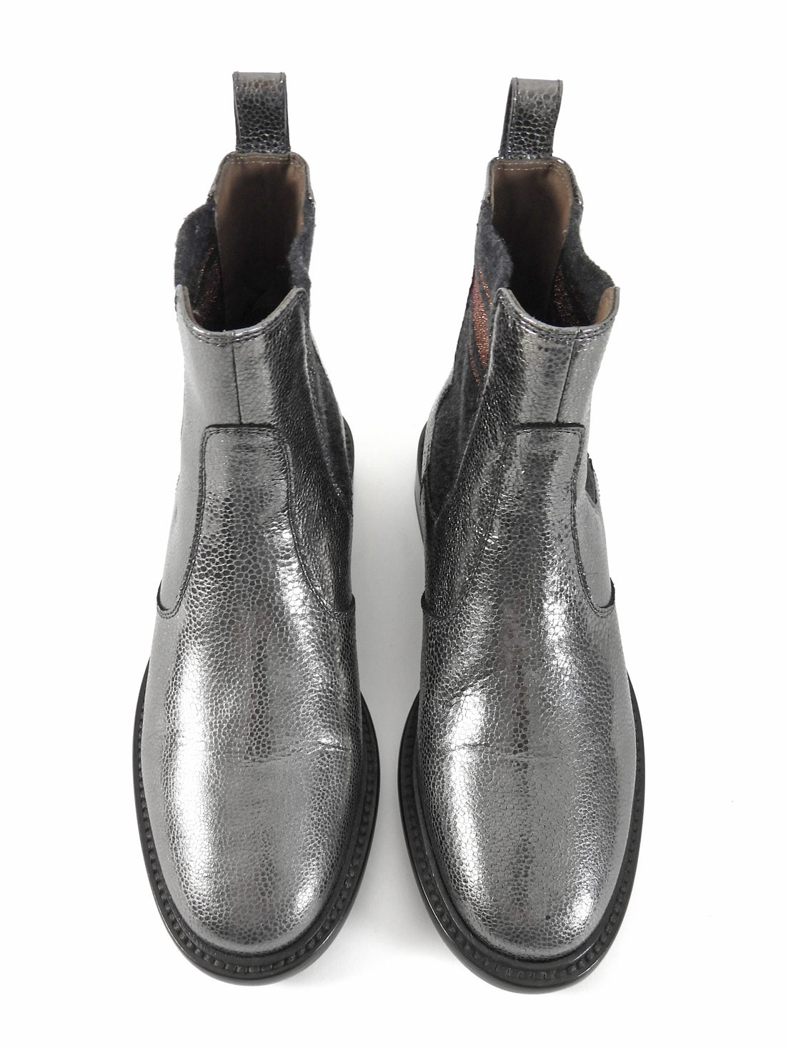Brunello Cucinelli Charcoal Metallic Leather Glitter Striped Web Chelsea Boot - 37