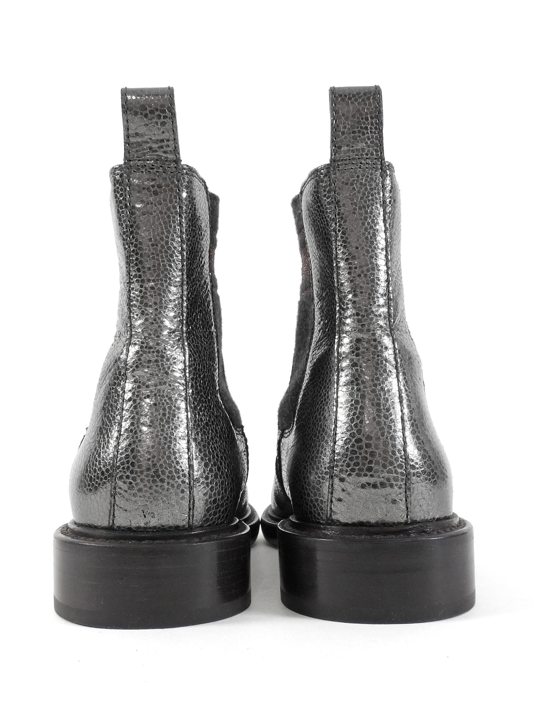 Brunello Cucinelli Charcoal Metallic Leather Glitter Striped Web Chelsea Boot - 37