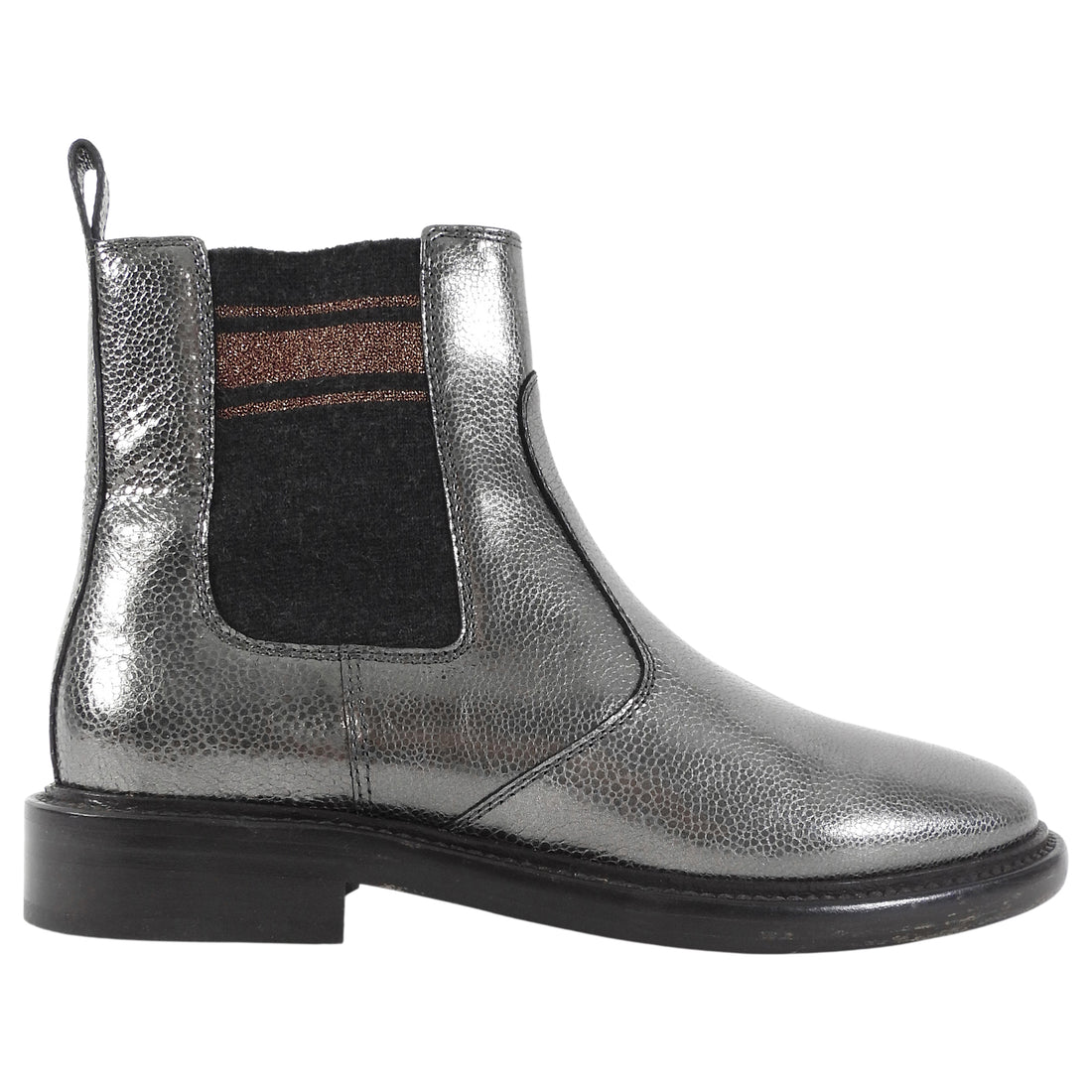 Brunello Cucinelli Charcoal Metallic Leather Glitter Striped Web Chelsea Boot - 37