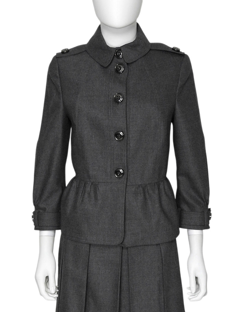 Burberry London Grey Wool Cashmere Military Peplum Short Jacket - US 8 / IT 42 / UK 10