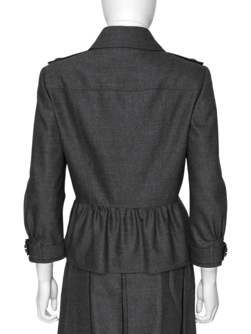 Burberry London Grey Wool Cashmere Military Peplum Short Jacket - US 8 / IT 42 / UK 10