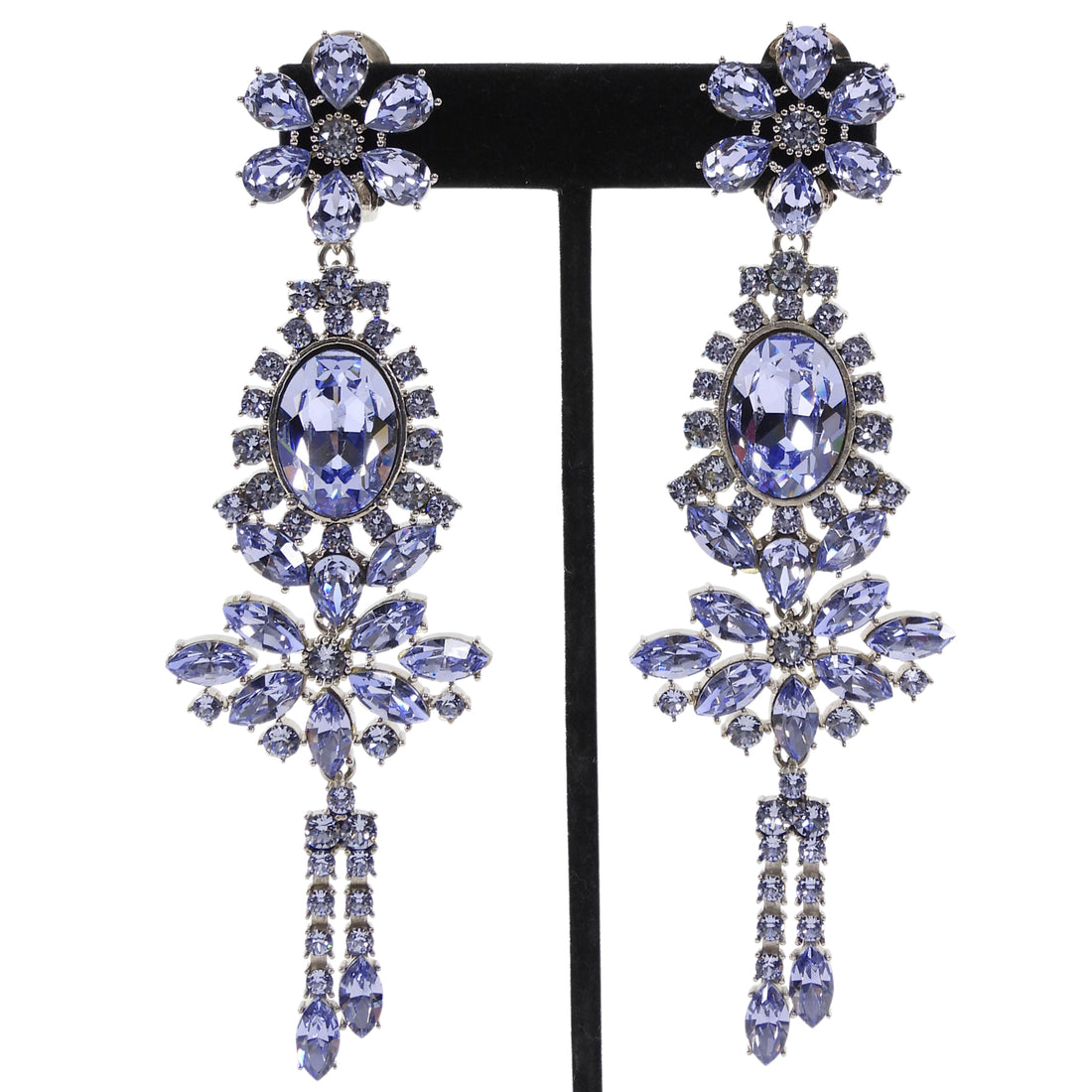 Burberry Lavender Purple Crystal Statement Floral Shoulder Duster Earrings