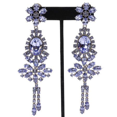 Burberry Lavender Purple Crystal Statement Floral Shoulder Duster Earrings